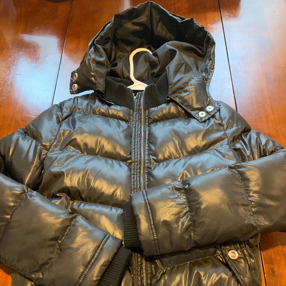 Girls black waist length puffer coat